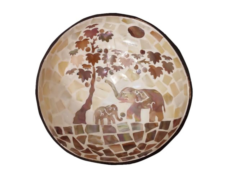 नक्काशीदार नारियल कटोरा नारियल के खोल के आधे बड़े सेवा सेट कटोरा धारक प्राकृतिक