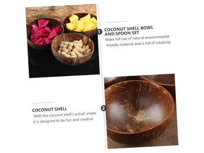 नारियल का कटोरा पाम डिज़ाइन के साथ खोलों का सेट लकड़ी की बुनाई सलाद हाथ से तराशा