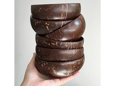 नारियल का खोल ढक्कन के साथ लकड़ी का चम्मच और कटोरा अकाई कटोरे चम्मच बड़े सलाद 10 पैक